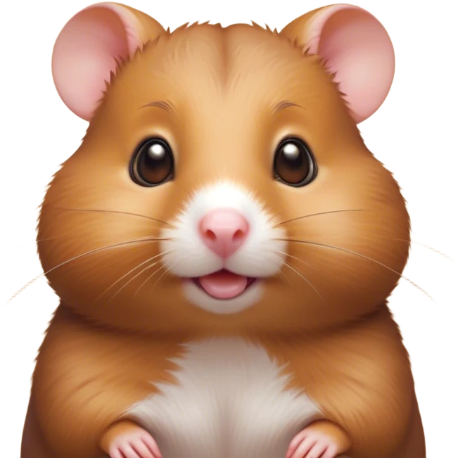 Cinematic Cute Brown Hamster Portrait Emoji, Head tilted playfully and inquisitively, featuring a glossy, rich brown fur with a delicate sheen, round, sparkling dark eyes filled with curiosity, Simplified yet irresistibly adorable features, highly detailed, glowing with a warm, friendly glow, high shine, affectionate and lively, stylized with a touch of whimsy, bright and endearing, soft glowing outline, capturing the essence of a mischievous yet loving hamster, so playful it feels like it could dash out of the screen and into your arms! emoji