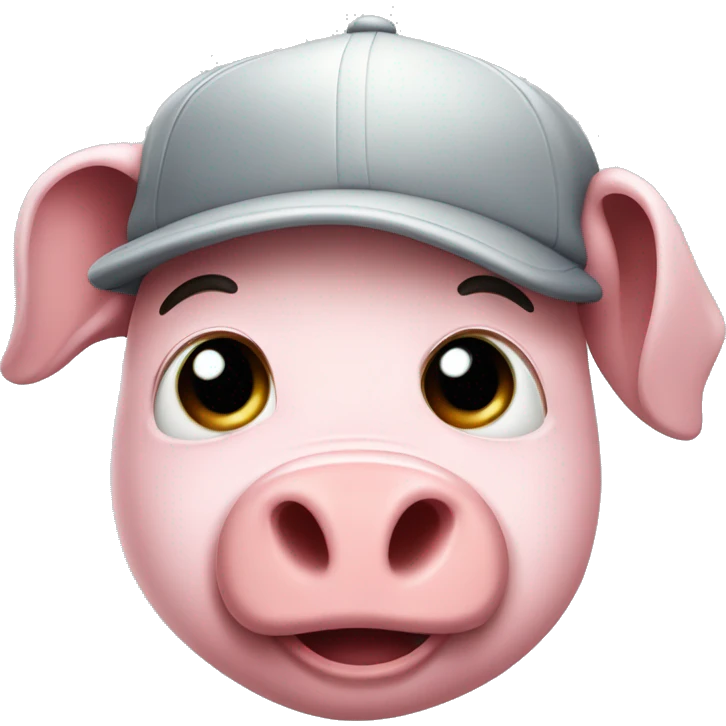 Swine wih grey eyes in baseball cap emoji