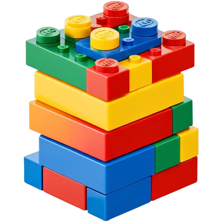 A small stack of colorful Lego-style blocks with happy faces emoji