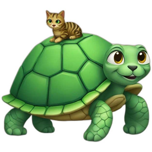 Un chat sur une tortue emoji