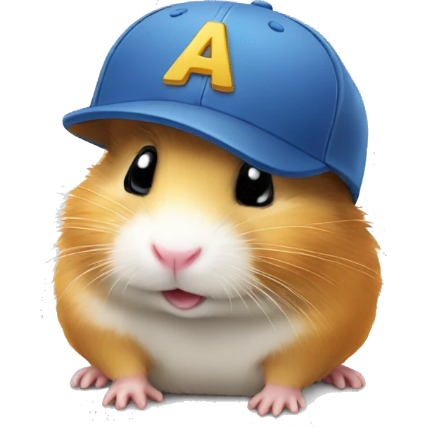 A hamster with a cap, with a Disney inscription on the cap. emoji