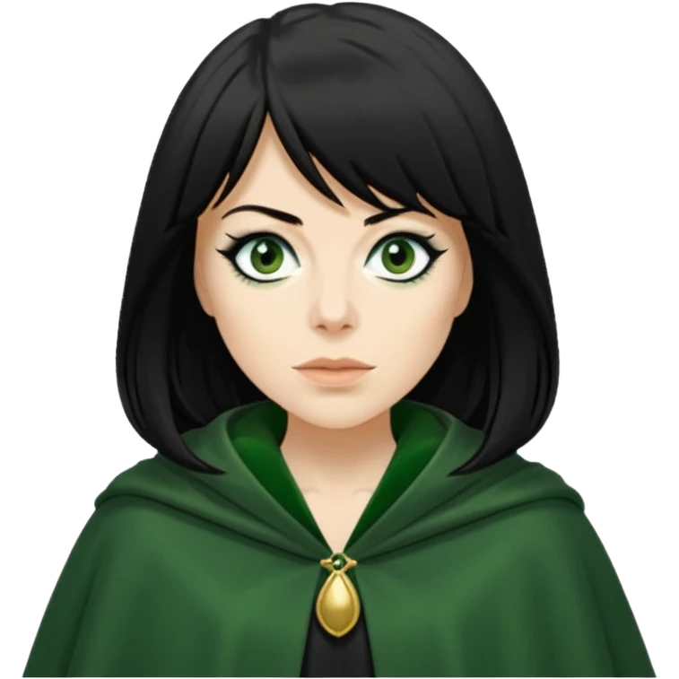 claudia winkleman as a traitor with a green cloak and black eyeliner emoji