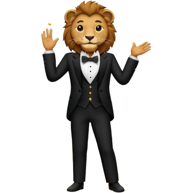 Lion that is singing in a tuxedo at the beach  emoji