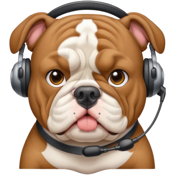 English bulldog tour guide wearing a headset emoji