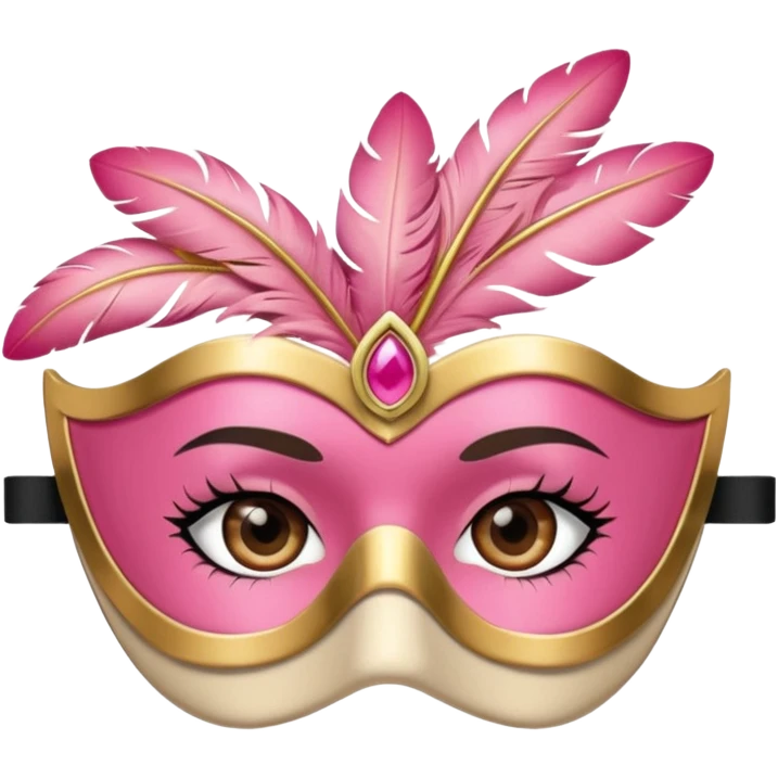 masquerade Pink eye mask with gold trim and small side feather. emoji