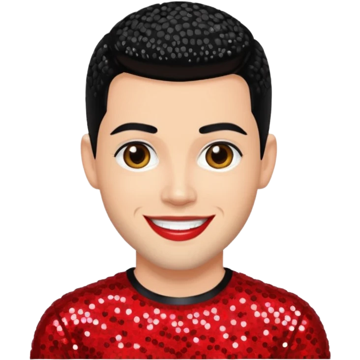 Shane Lynch from Boyzone with black hair, light skin, red sequin outfit emoji