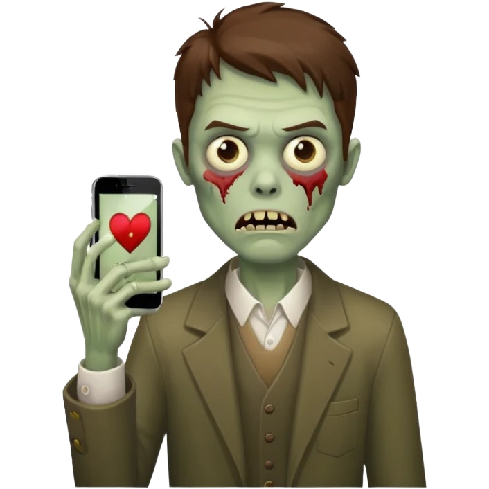 zombie man with brown hair, iPhone in hand emoji