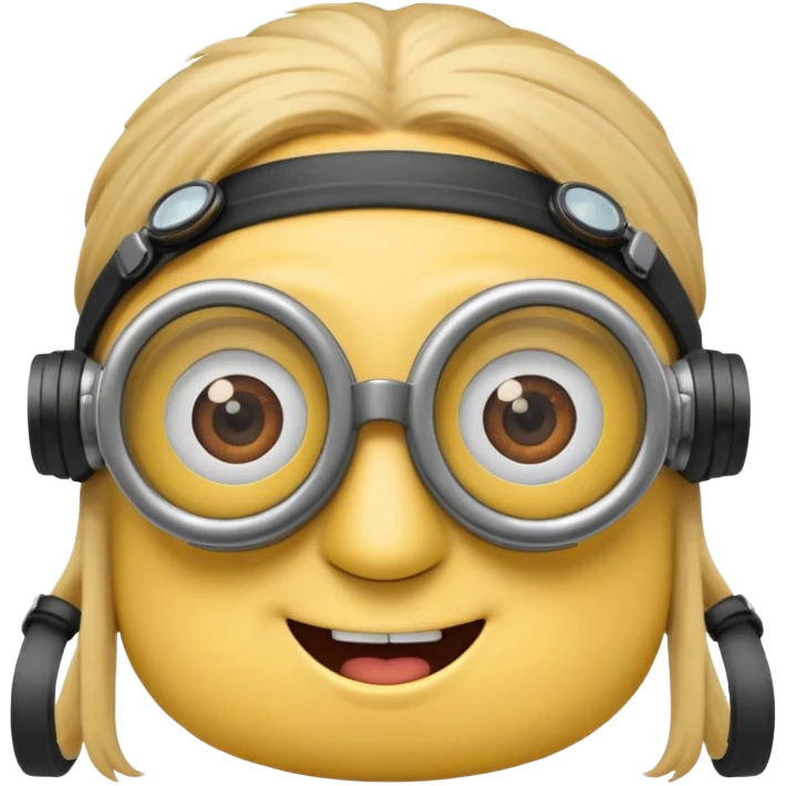 Minion emoji with a round head like normal emojis and a smurk like this emoji but a minion so basically that emoji with the goggles and the hair and not a funny head shape 😏 emoji