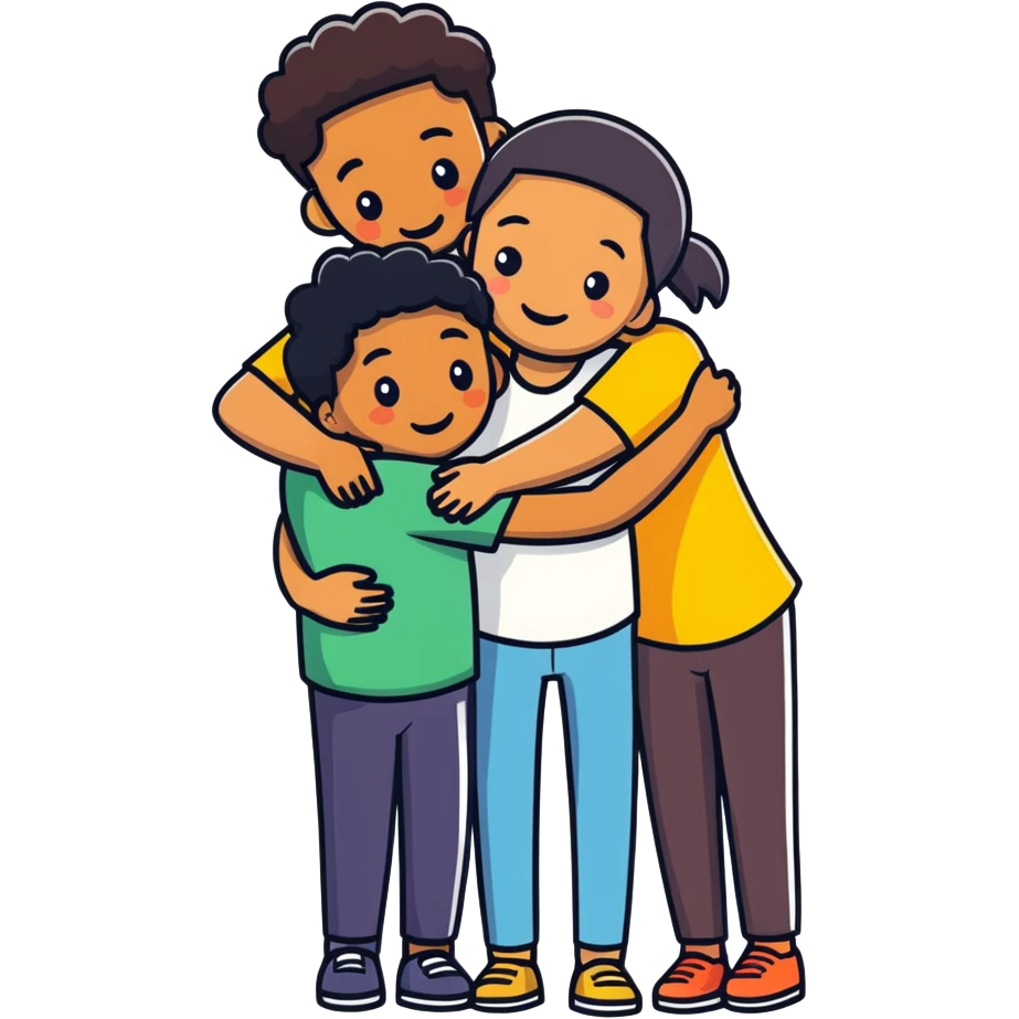 Three best friends, one black, one Blasian, one Peruvian. All hugging emoji