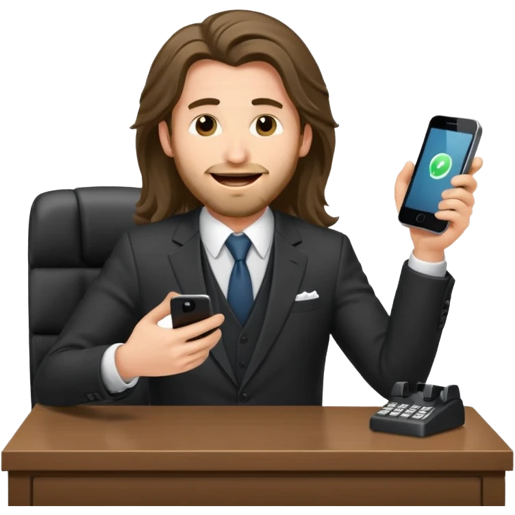 office-boss-suit-excited-phone-desk-long-haired-man emoji