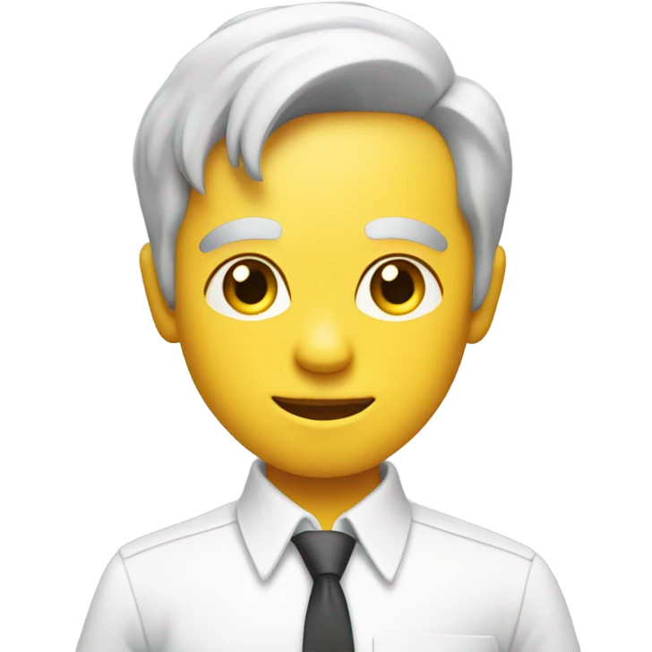 yellow skin man typing on white keyboard on desk wearing white button down shirt front view emoji