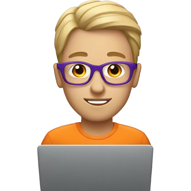 A white geek on a laptop in an orange and purple shirt emoji
