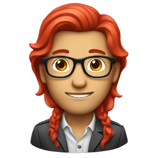 Nerd emoji with red long hair emoji