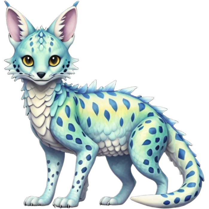 Epic scaley scaled iridescent complex detailed realistic aesthetic-scenic-Fakémon-Trico-Sergal-Serval-Vernid-creature emoji