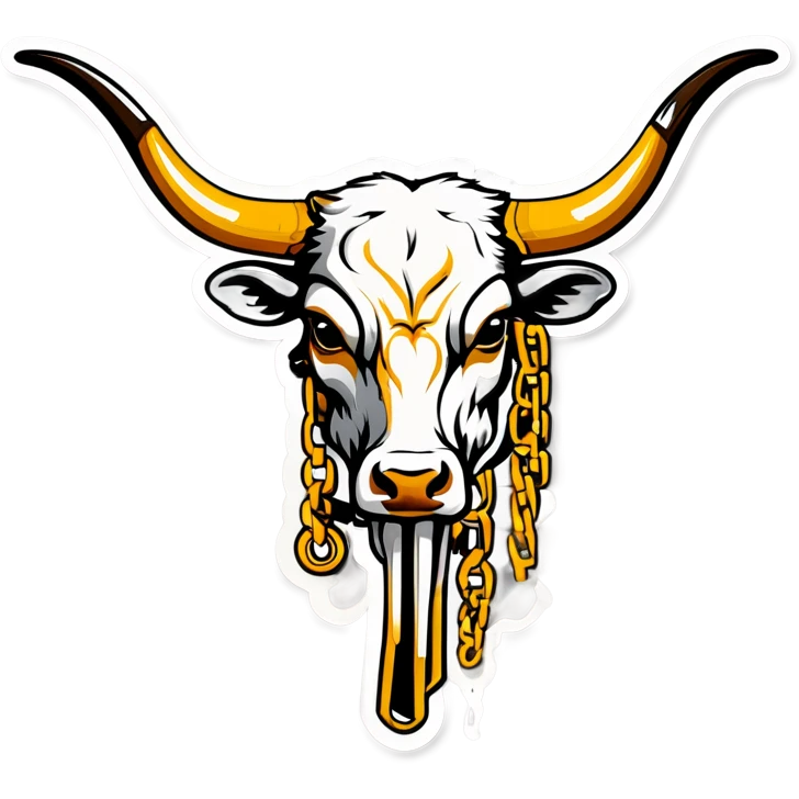 Texas longhorn with gold chains smoking a blunt emoji