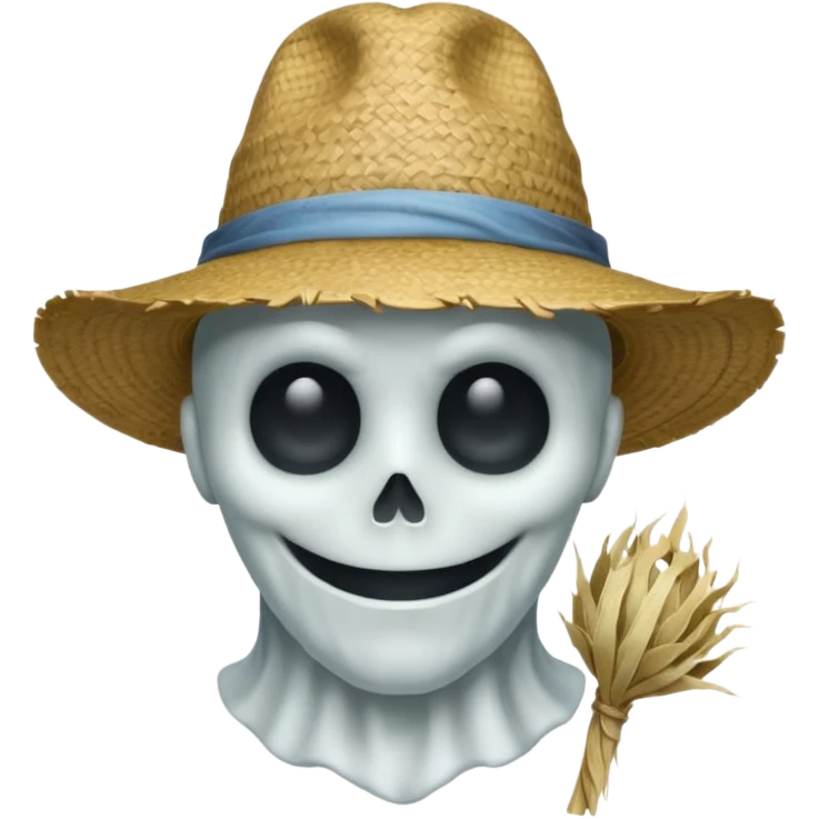 ghost farmer portrait, head and shoulders only, straw hat, spooky pale face, cracked skin, haunted vibe, 3D cartoon, mobile game icon style, clean background, no text, no watermark
 
 emoji