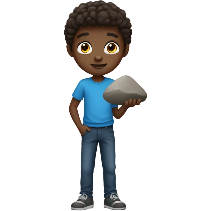 boy with blue eyes holding rocks emoji