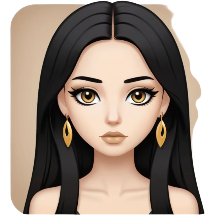 pale, black straight hair, baddie,pretty, makeup, black eyeliner, long hair emoji