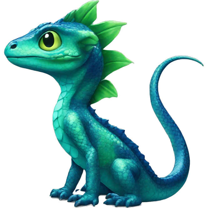 A Cyan Shiny Glossy Anthro-Scalie-Lizard-Reptile-Salamandrian-Fakémon with dark-blue patterns and light-green belly Full Body emoji
