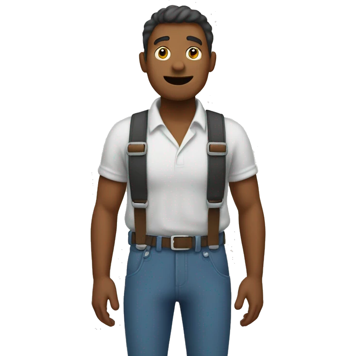 A simple man, travels and hold his backpack Suspenders with his hands emoji