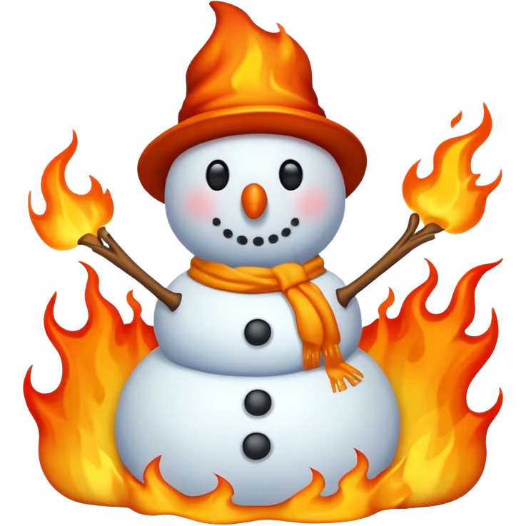 Snowman surrounded by fire emoji