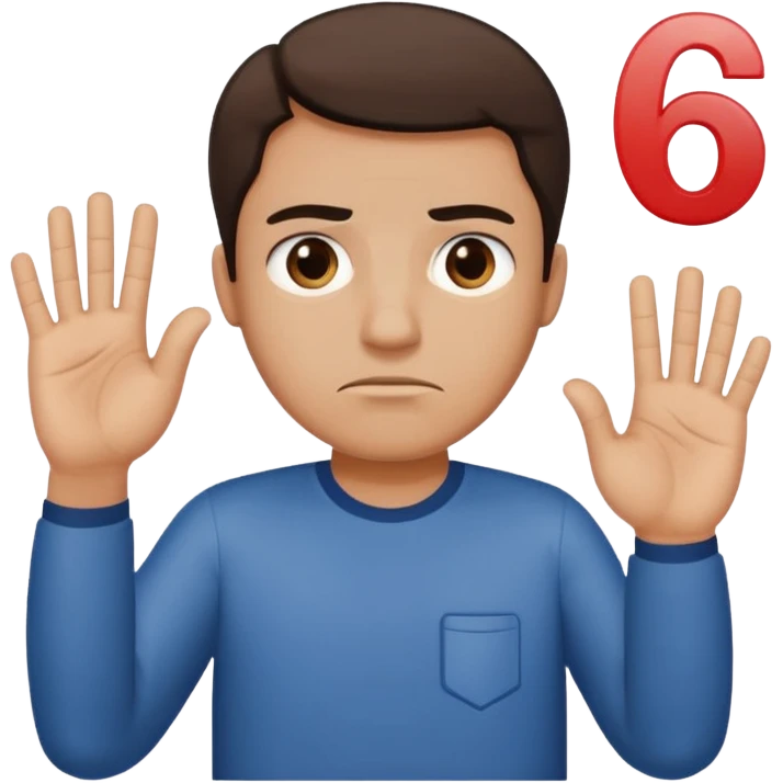 man frowning holding up numbers 6 in left hand and 7 in right hand emoji