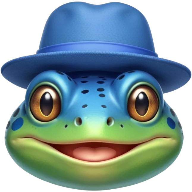 frog blinking and smiling while wearing a blue hat emoji