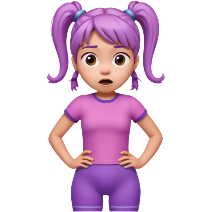 Boo from Monsters Inc, surprised expression, pigtails, pink t-shirt, purple leggings emoji