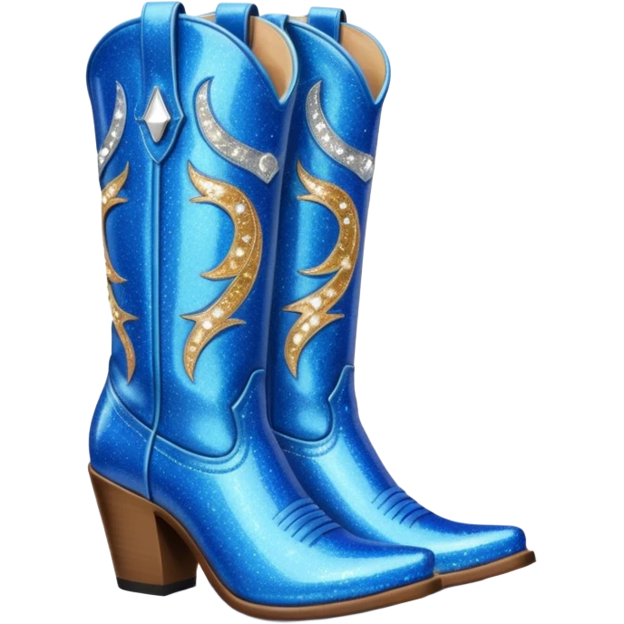 Realistic  blue fashion cowgirl boots with sparkly shiny glitter  emoji