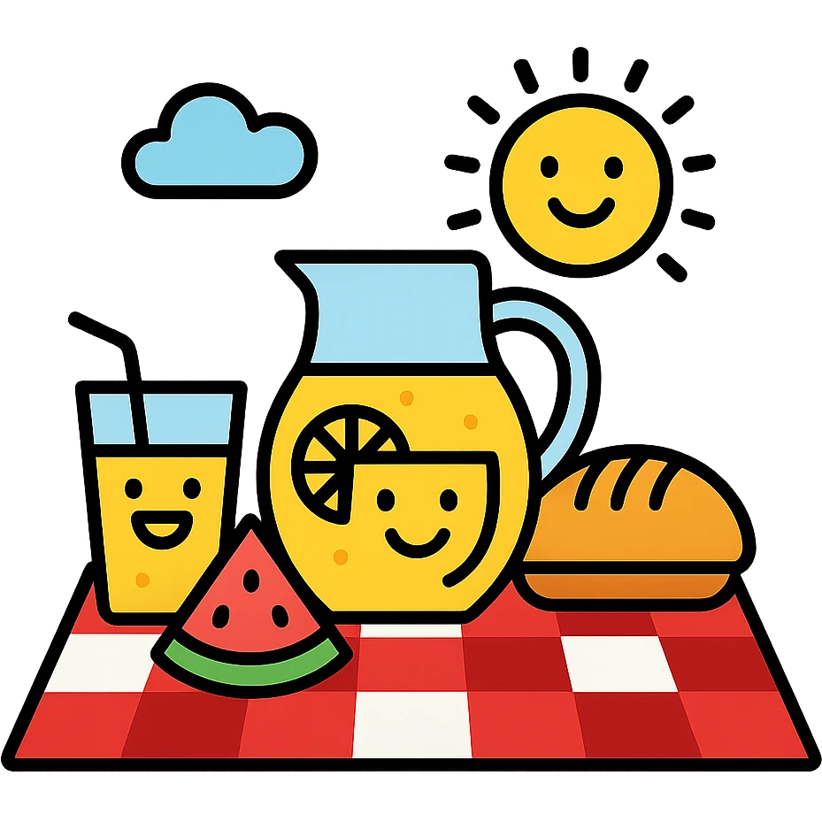 verano, summer, lemonade, picnic, cheerful, color outline style emoji