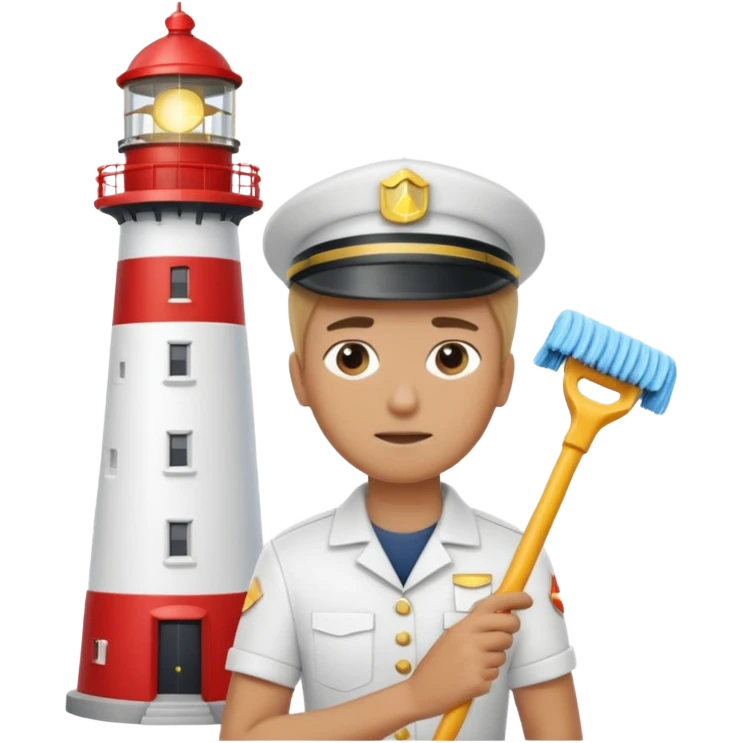 Keeper while cleaning lens of lighthouse emoji