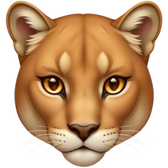 Cinematic Noble Cougar Portrait Emoji, Poised and regal, with a lithe, muscular build and a sleek, tawny Fur with subtle dark accents, deep-set soulful amber eyes, Simplified yet sharp and sophisticated features, highly detailed, glowing with a warm, dignified glow, high shine, intelligent and stealthy, stylized with an air of wild elegance, focused and attentive, soft glowing outline, capturing the essence of a watchful and confident predator, so majestic it feels as though it could silently pounce out of the screen with effortless authority! emoji