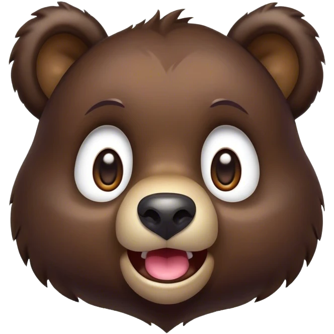 Cinematic Comical bear cub Portrait Emoji, Head tilted dramatically with an exaggeratedly amused expression, featuring a striking, glossy dark brown fur with bold fur texture, wide, expressive eyes filled with playful disbelief, Simplified yet hilariously expressive features, highly detailed, glowing with a slightly sassy glow, high shine, dramatic yet playful, stylized with an air of cheeky wilderness mischief, bright and endearing, soft glowing outline, capturing the essence of a spirited and over-the-top bear cub, so meme-worthy it feels like it could roar its way into internet fame instantly! emoji