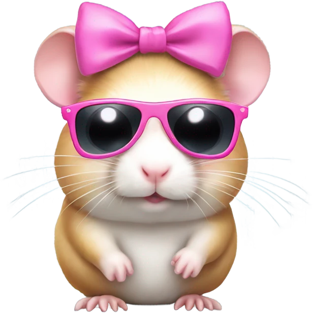 Cute hamster wearing a pink bow holding a pair of sunglasses  emoji