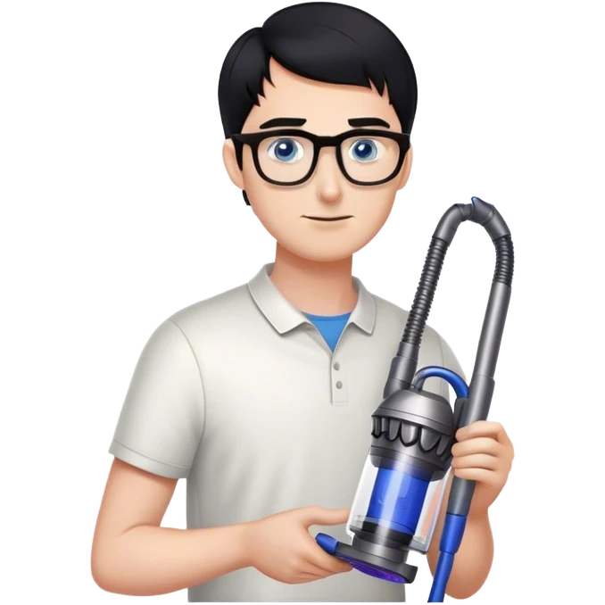 Man with black hair and blue eyes with glasses using Dyson gen5  emoji
