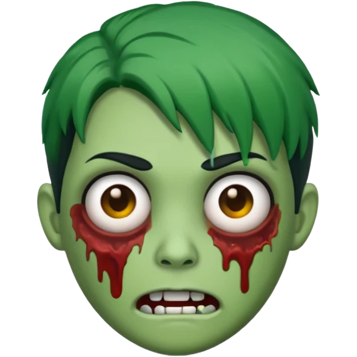 Emoji Zumbi de cabelo verde de cabelo preto e olhos castanhos emoji