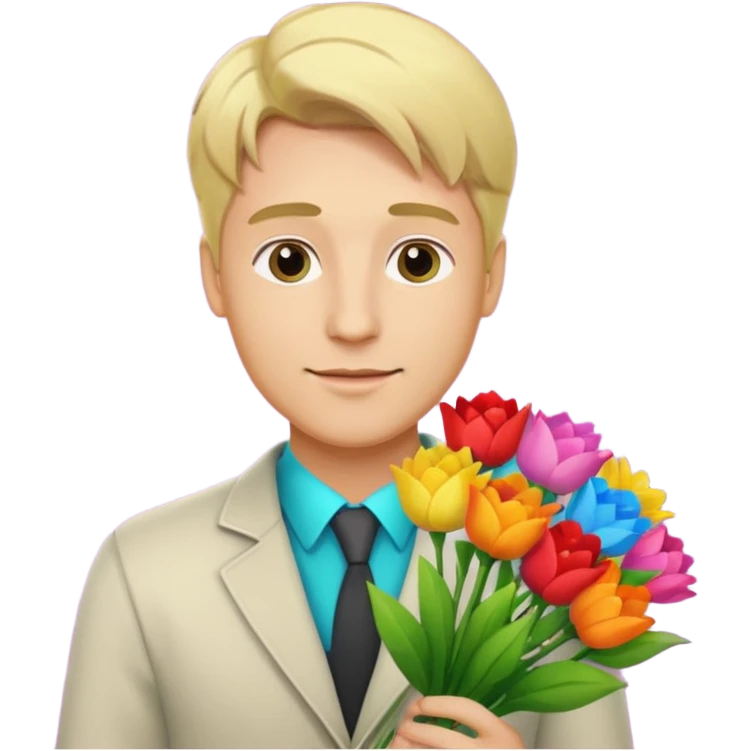 blonde man flower-holding person bouqet emoji