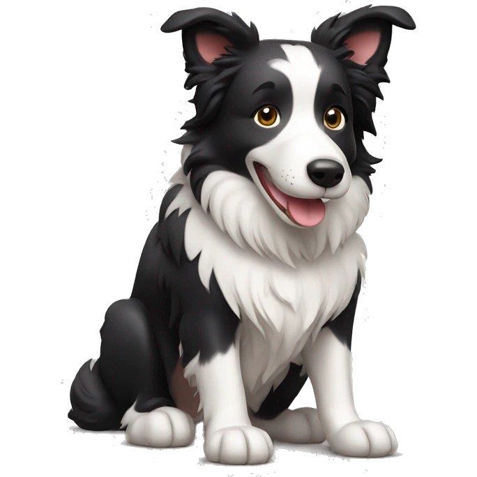 A cute Border Collie with its two front legs raised and smiling emoji