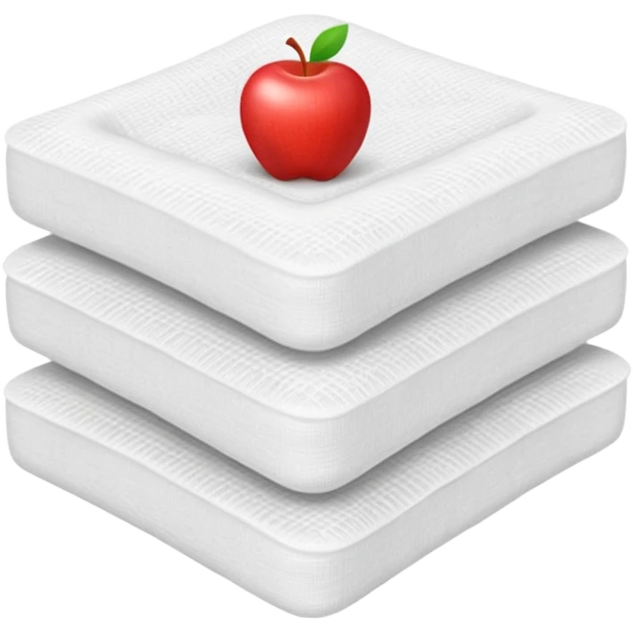 stack of three white sterile gauze pads, soft textured surfaces, clean square edges, lightweight, neatly layered, medical use, no packaging or tools, apple emoji style, soft lighting, subtle shadows, transparent background, emoji scale emoji