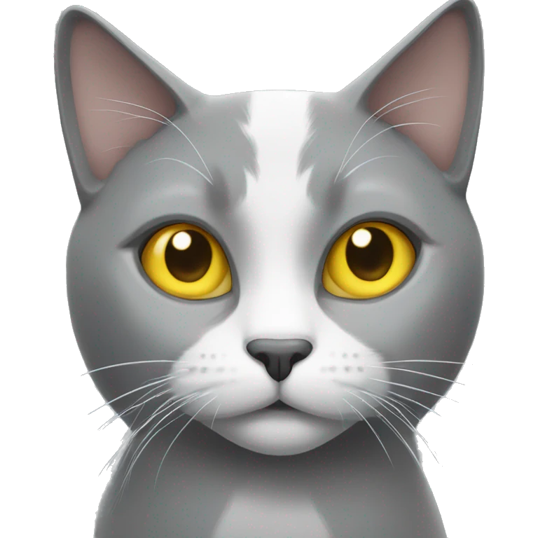 Grey and white cat with yellow eyes emoji
