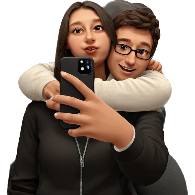 happy couple taking selfie emoji