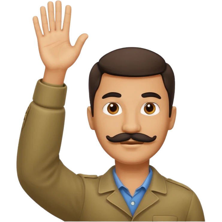 a mustache man with his hand raised 45 degrees in the air emoji