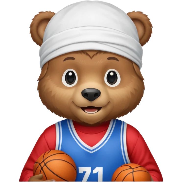 cute Russian grizzly bear wearing a white durag and a blue basketball jersey emoji