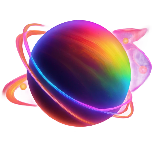 Neon rainbow planet with rings glowing  emoji