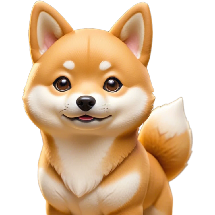 Cinematic Cute Shiba Inu Portrait Emoji, Head tilted playfully and inquisitively, featuring a richfur with a creamy underbelly and perky ears, round, sparkling brown eyes filled with curiosity, Simplified yet irresistibly adorable features, highly detailed, glowing with a warm, friendly glow, high shine, affectionate and lively, stylized with a touch of whimsy, bright and endearing, soft glowing outline, capturing the essence of a mischievous yet loving pup, so playful it feels like it could leap out of the screen and into your arms! emoji