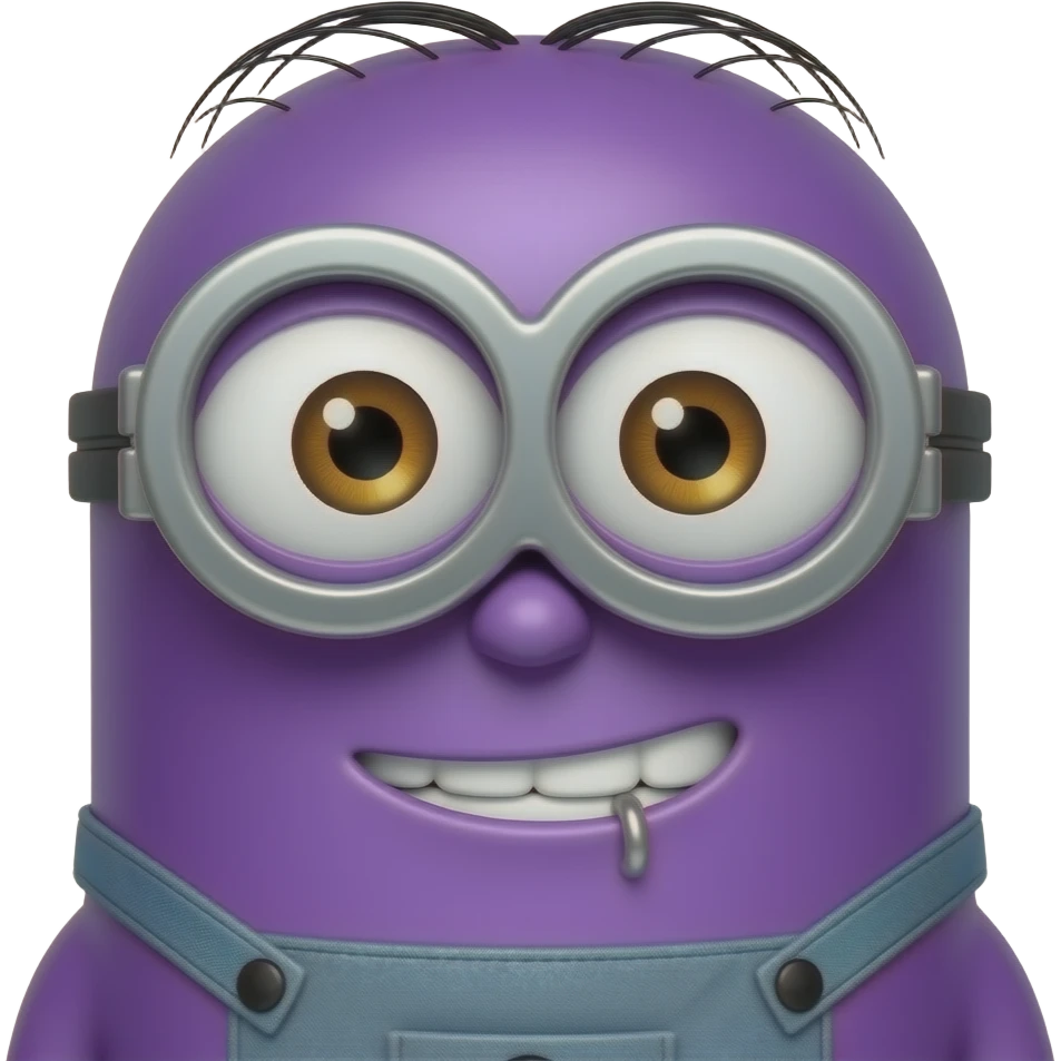 un minions del cartone animato di colore viola con il pizzetto e gli occhiali da vista emoji