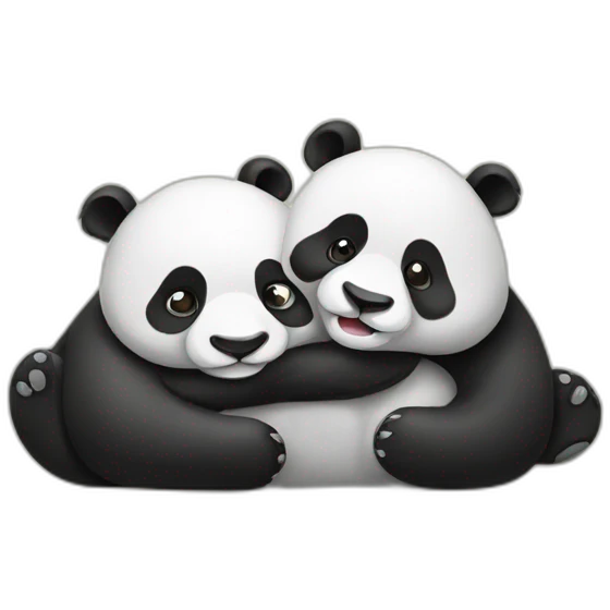 Two pandas lay and hug emoji