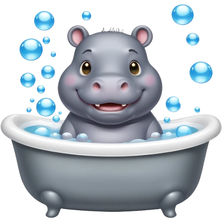 happy hippo with bubbles in bathtub emoji