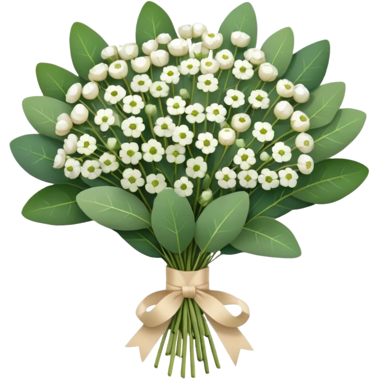 bouquet of eucalyptus and gypsophila flowers with beige ribbon emoji