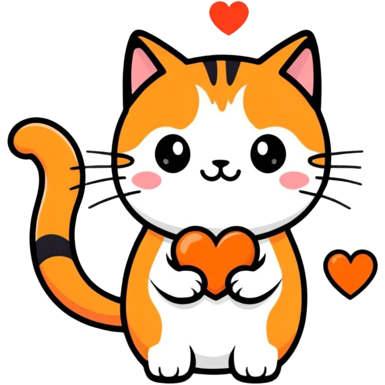 Orange cat holding a heart emoji